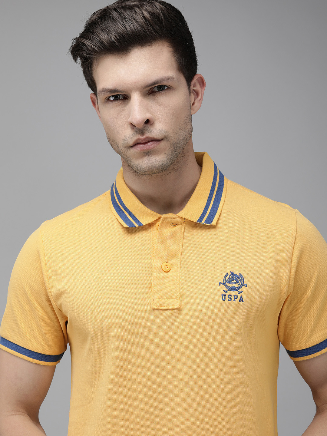 

U.S. Polo Assn. Men Yellow Pure Cotton Polo Collar T-shirt