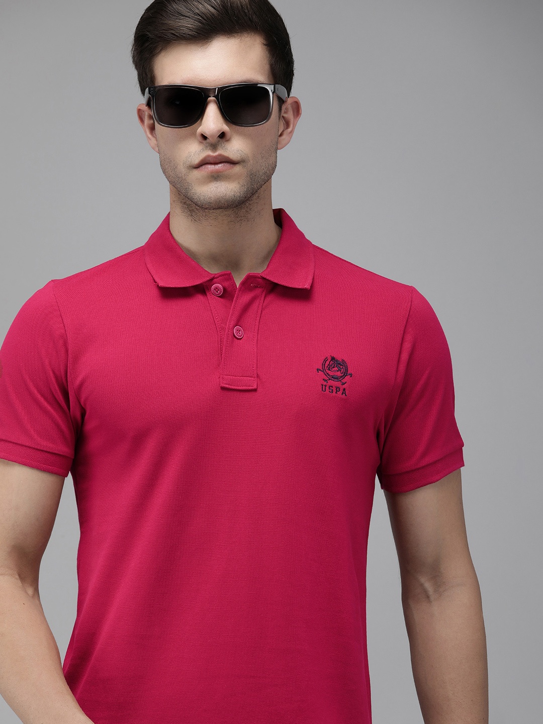 

U.S. Polo Assn. Men Magenta Polo Collar Slim Fit T-shirt