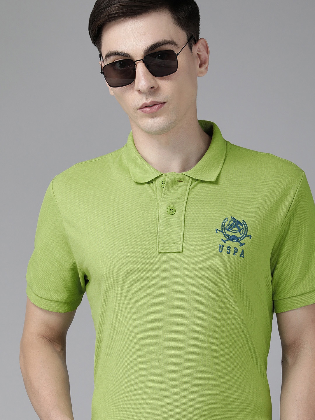 

U S Polo Assn Men Olive Green Polo Collar Pure Cotton T-shirt