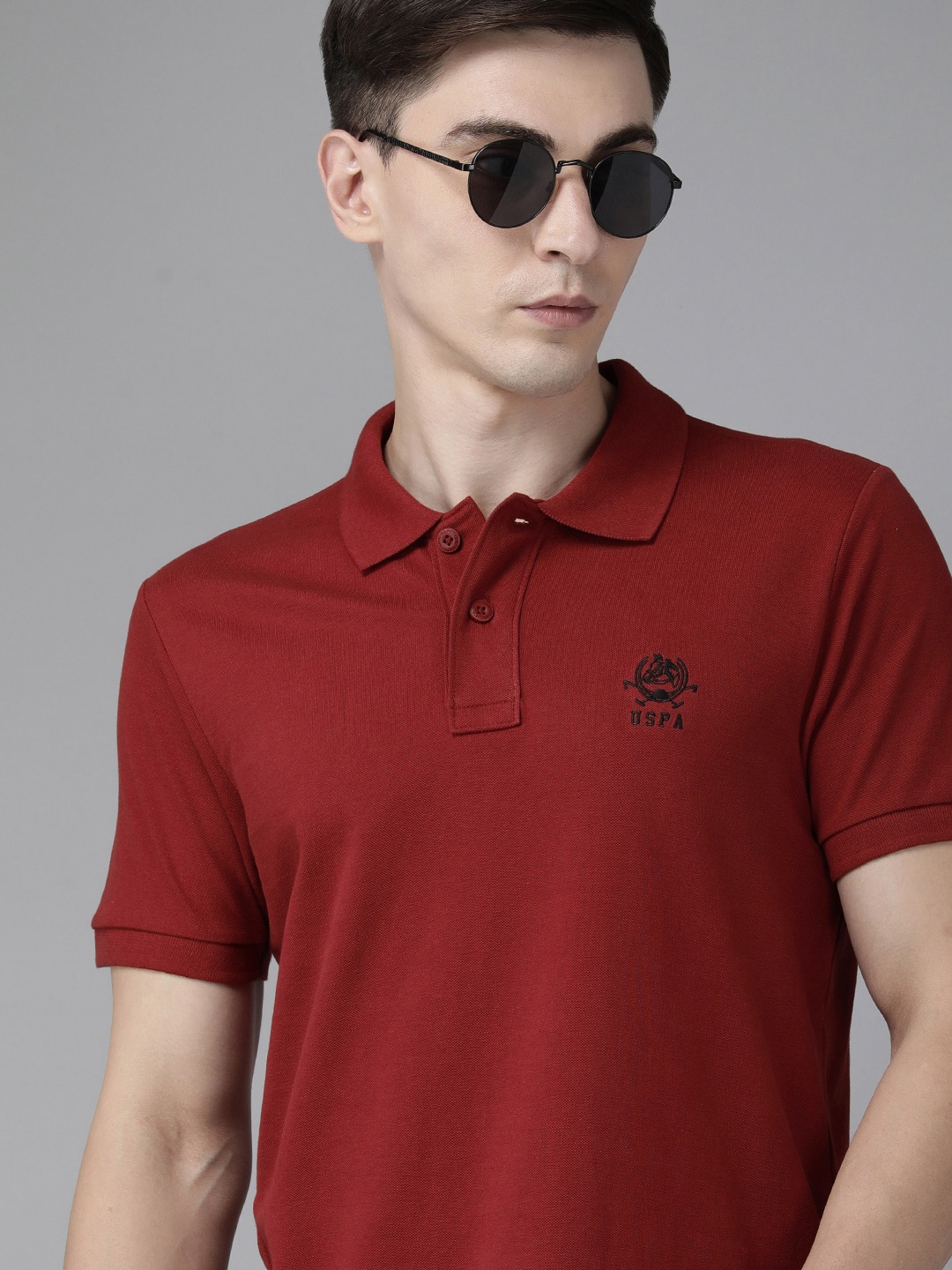 

U S Polo Assn Men Maroon Polo Collar Pure Cotton T-shirt