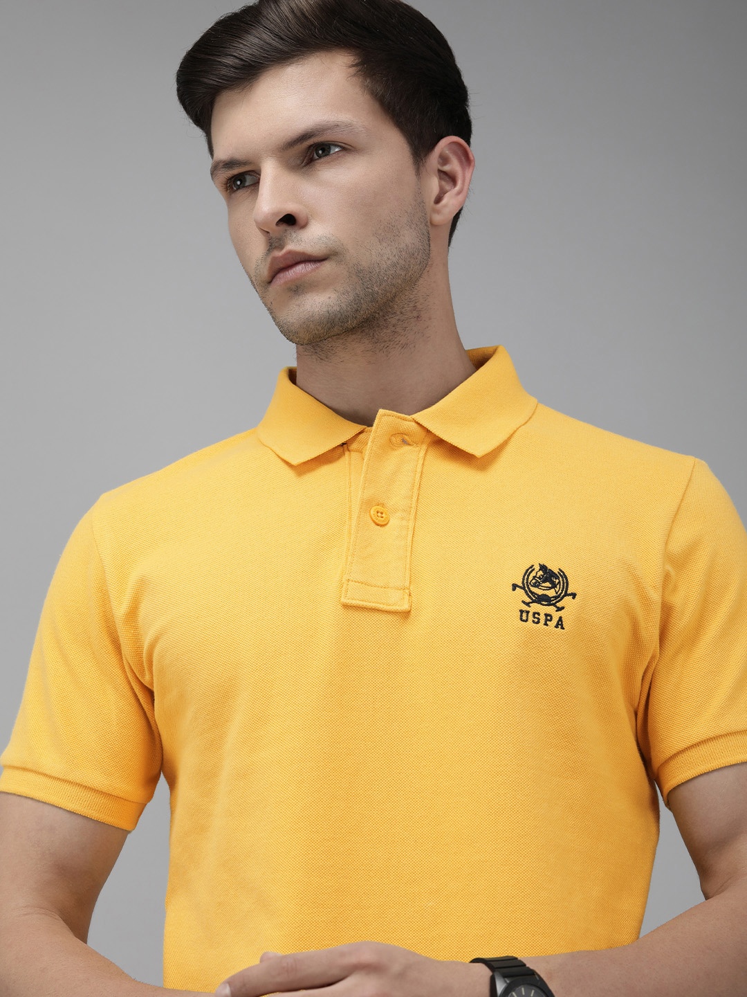 

U.S. Polo Assn. Men Yellow Polo Collar Slim Fit T-shirt