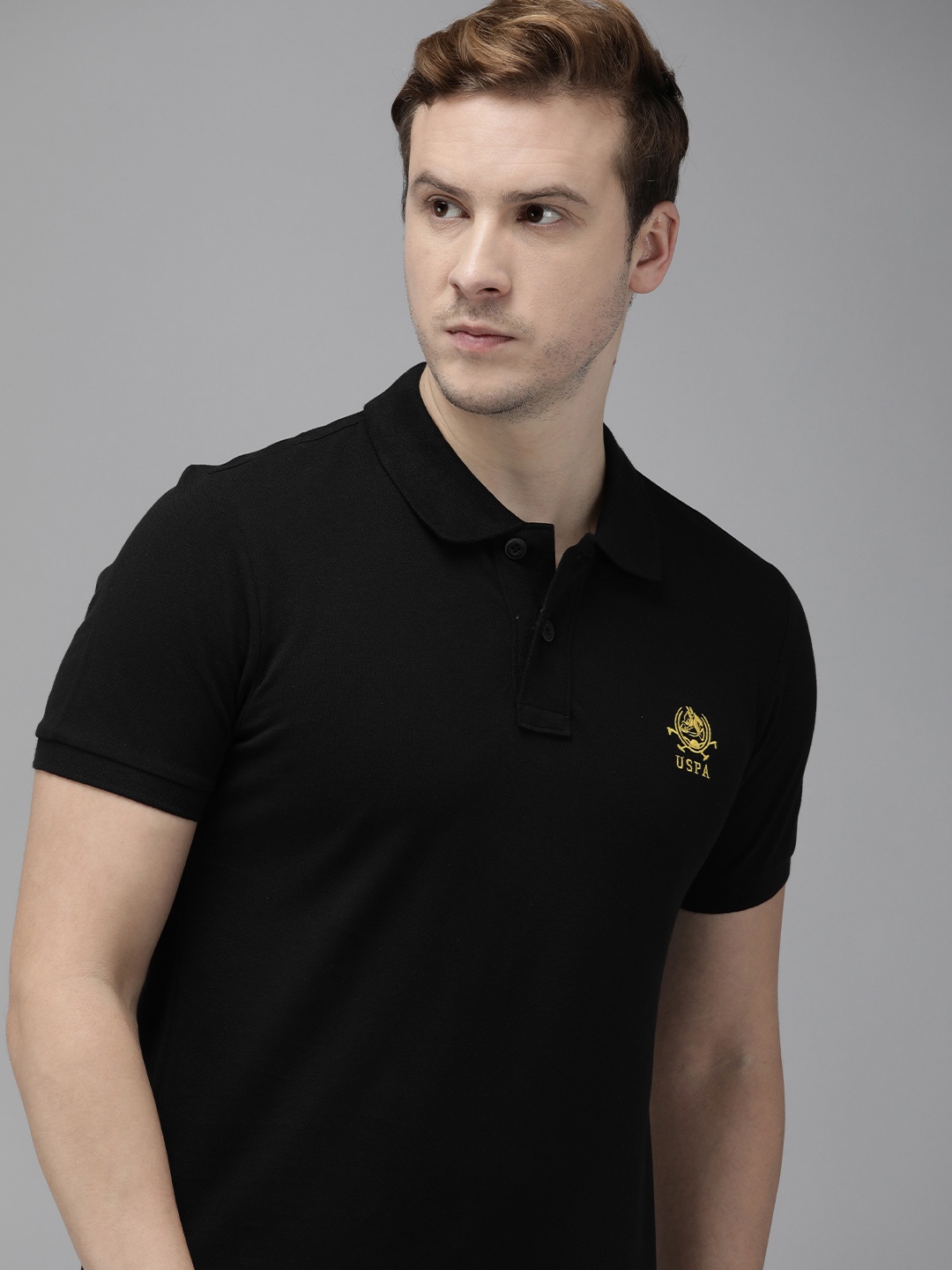 

U.S. Polo Assn. Men Black Polo Collar Slim Fit T-shirt