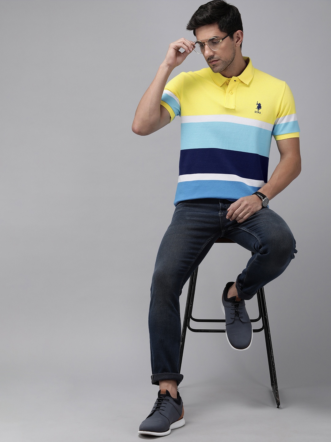 

U.S. Polo Assn. Men Pure Cotton Colourblocked Polo Collar T-shirt, Yellow