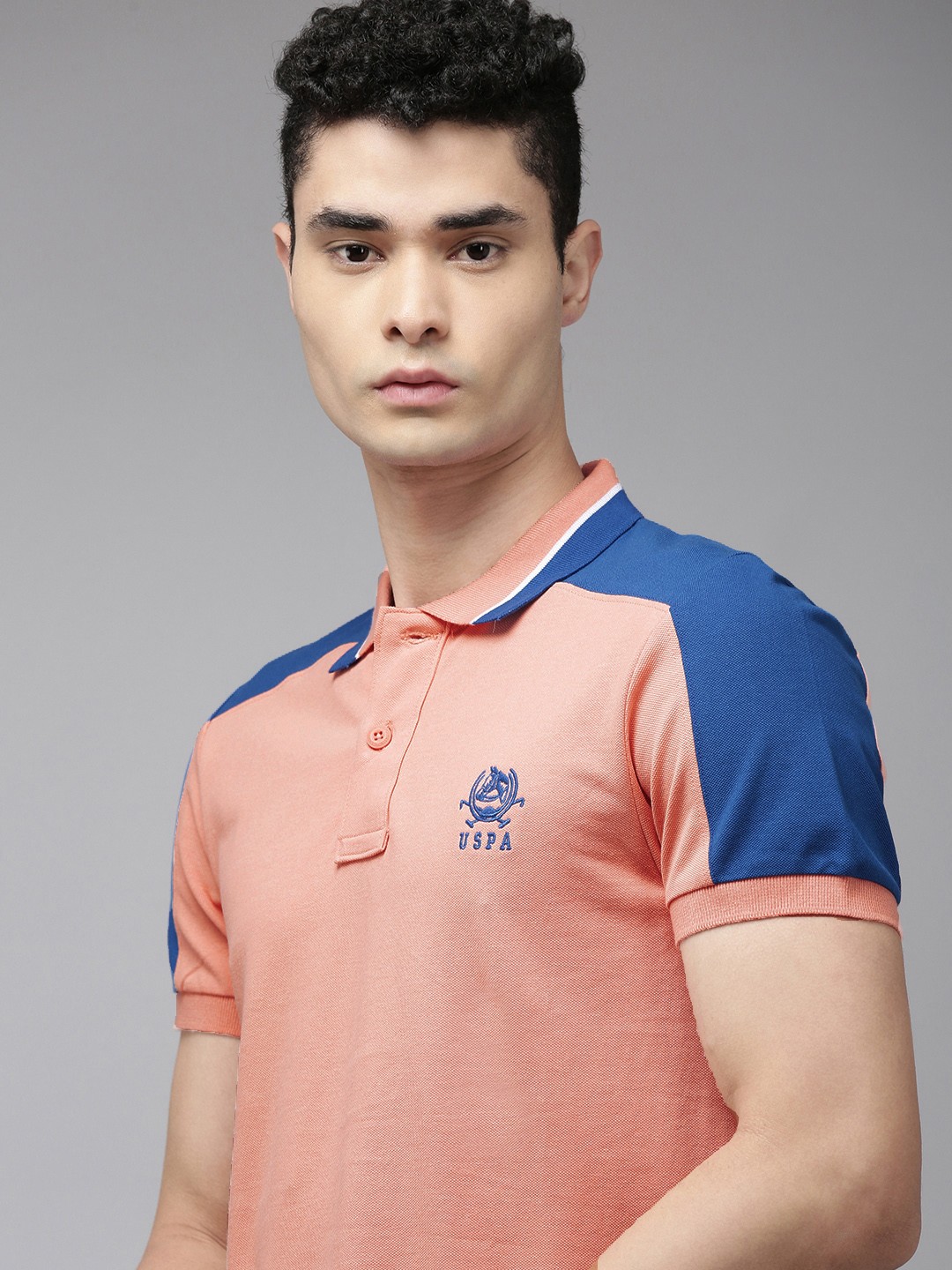 

U S Polo Assn Men Peach-Coloured Polo Collar Pure Cotton Slim Fit T-shirt