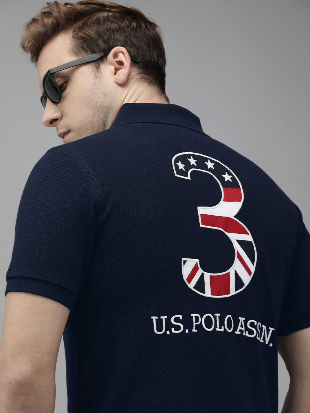 

U S Polo Assn Men Navy Blue Brand Logo Embroidered Polo Pure Cotton Slim Fit T-shirt