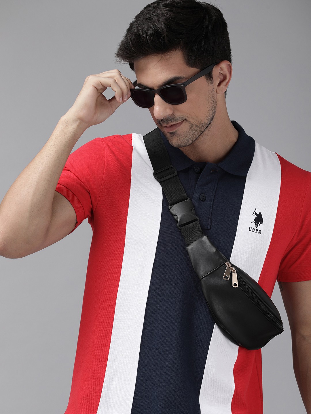 

U S Polo Assn Striped Polo Collar Pure Cotton Slim Fit T-shirt, Red