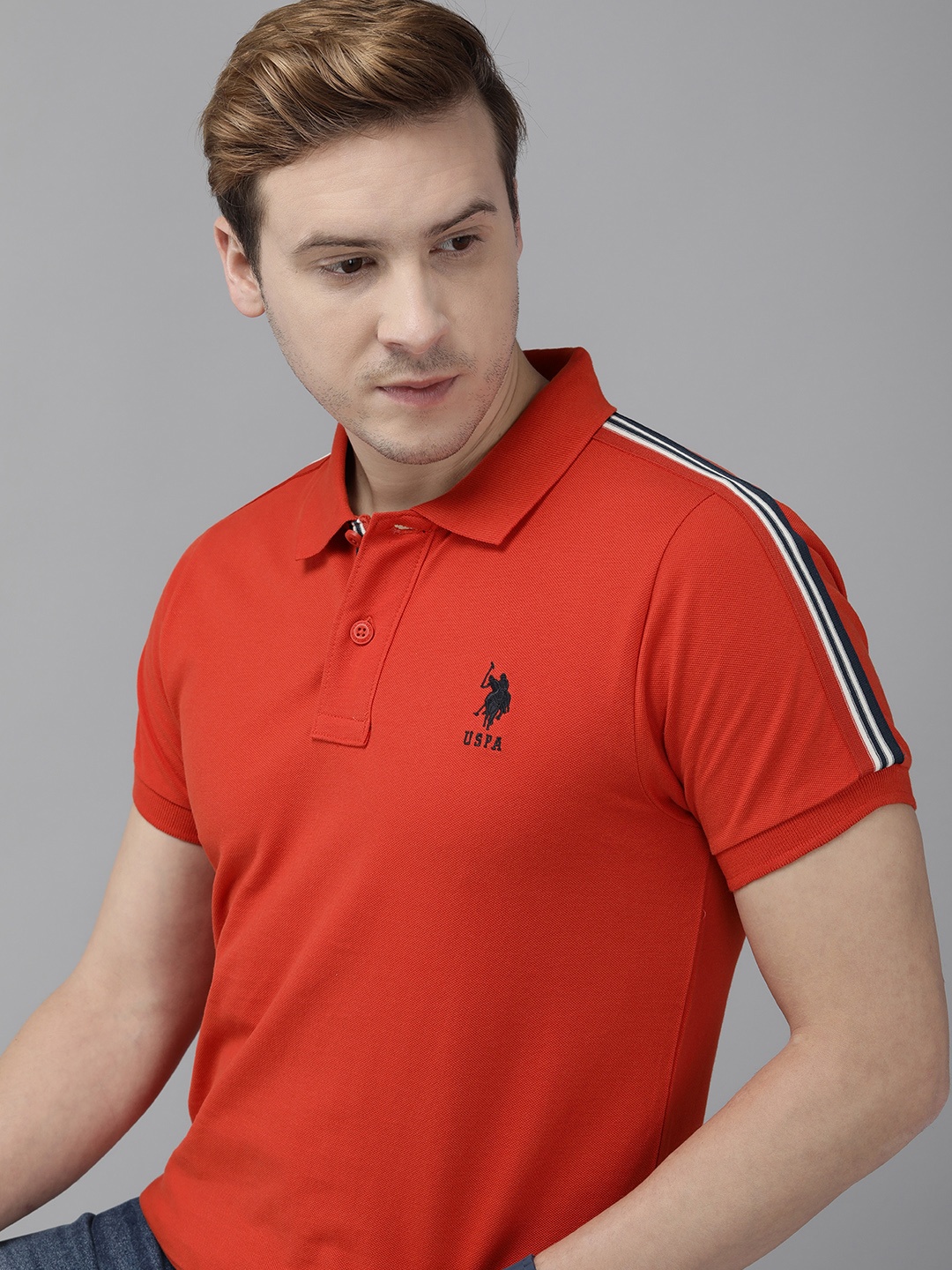 

U.S. Polo Assn. Men Red Pure Cotton Solid Polo Collar T-shirt