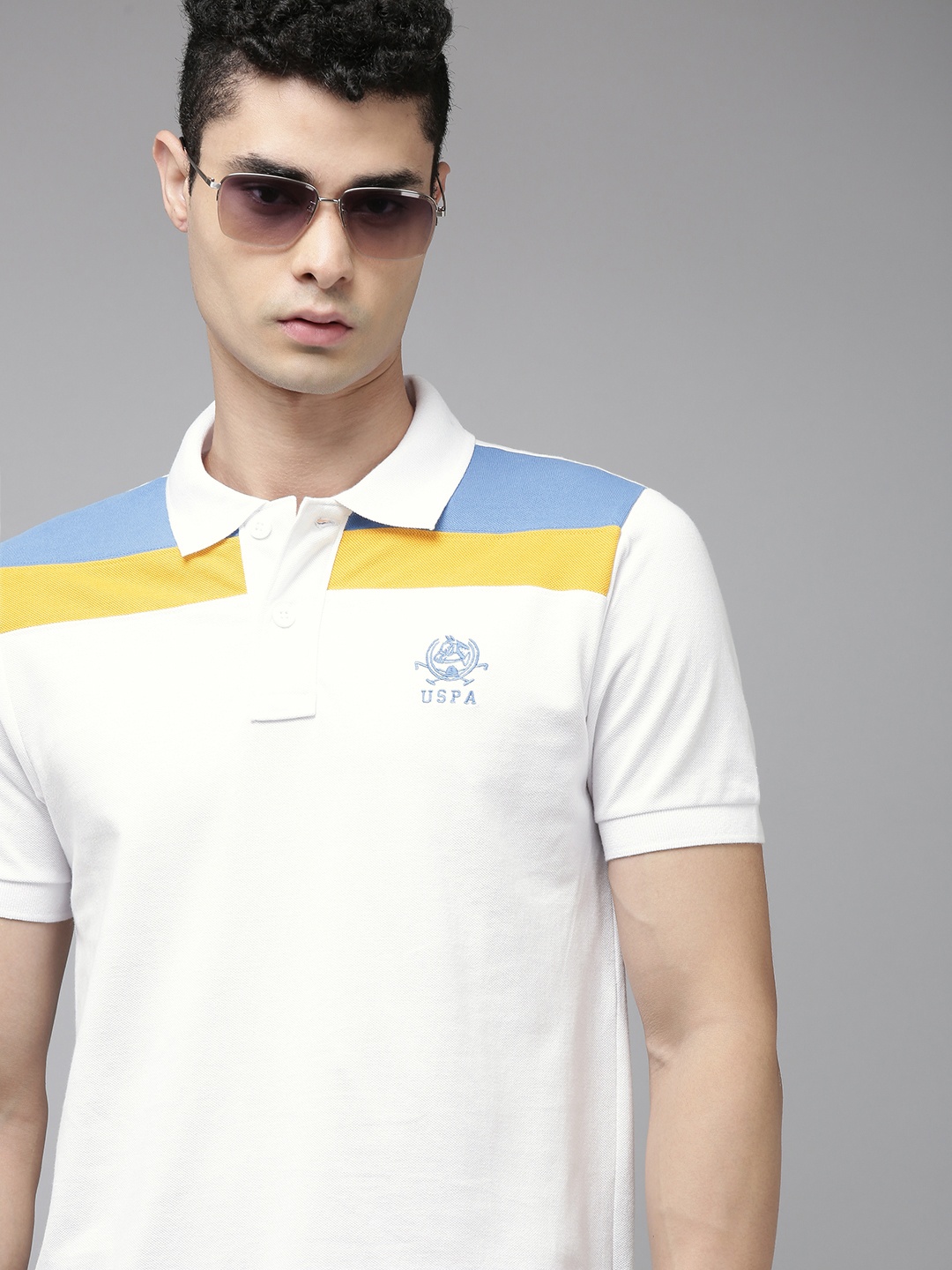 

U S Polo Assn Men White Polo Collar Slim Fit Pure Cotton T-shirt