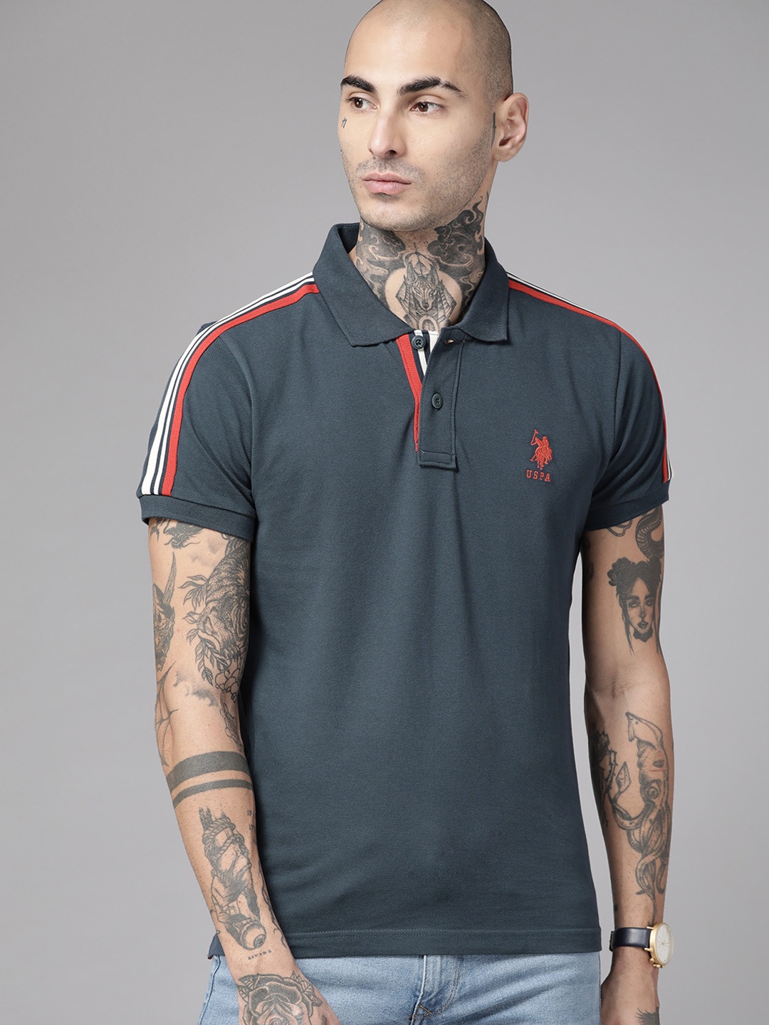 

U S Polo Assn Men Pure Cotton Polo Collar T-shirt, Navy blue