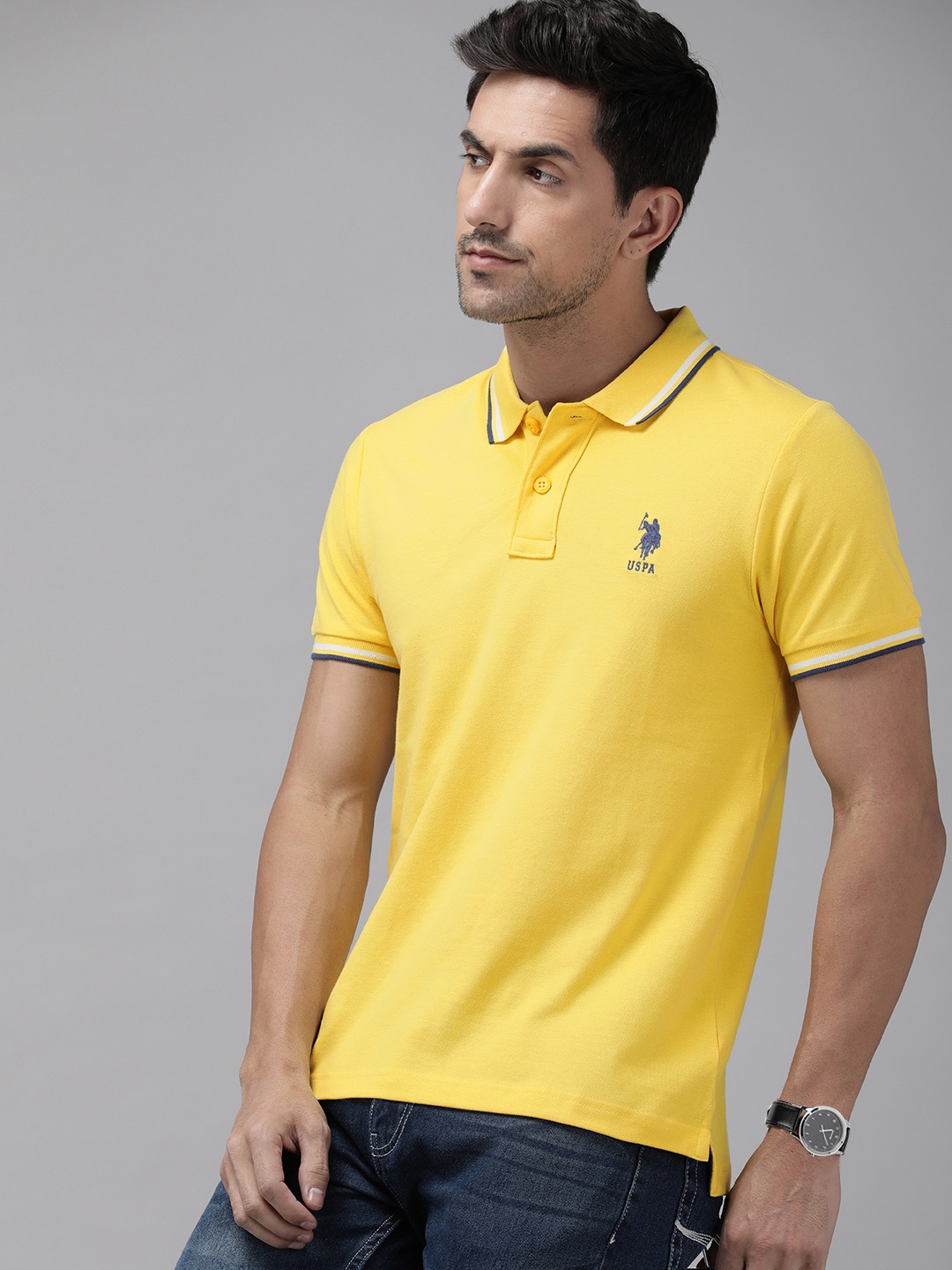 

U.S. Polo Assn. Men Pure Cotton Solid Polo Collar Pure Cotton T-shirt, Yellow