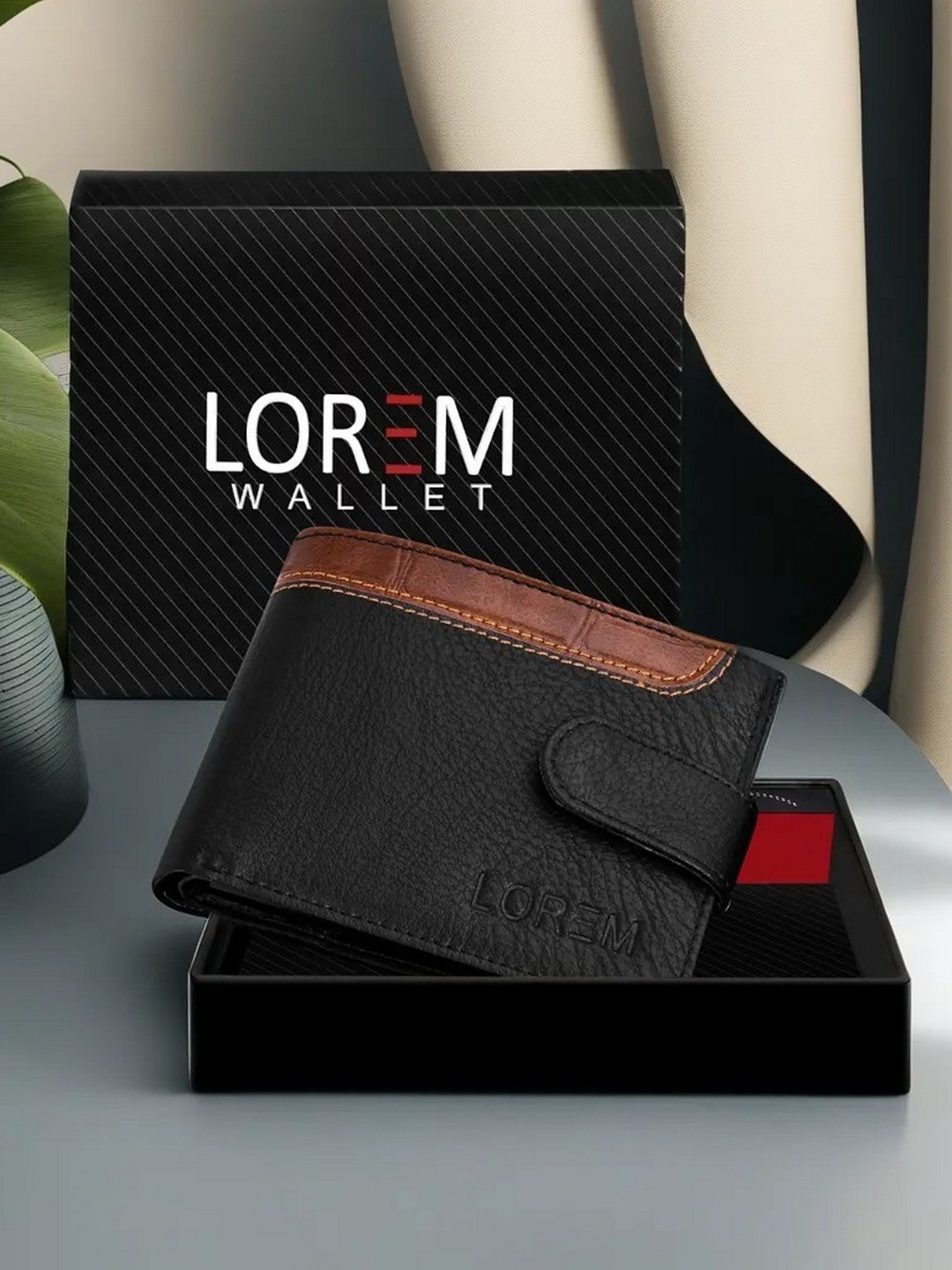 

LOREM Men Black & Brown Textured Two Fold Wallet with SIM Card Holder