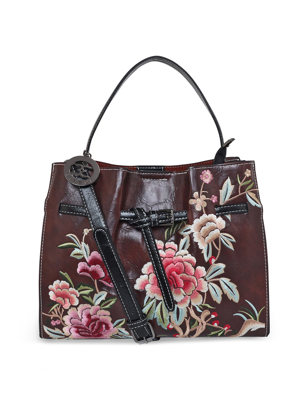 

ESBEDA Brown Floral PU Structured Handheld Bag
