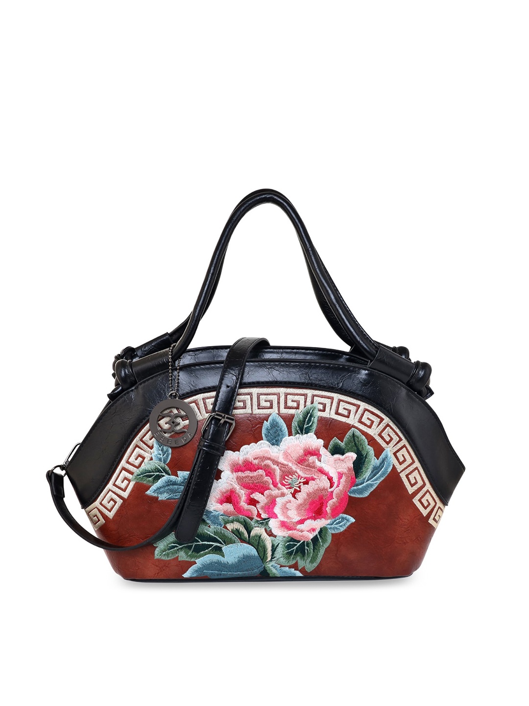 

ESBEDA Rust Red Floral Embroidered PU Structured Handheld Bag