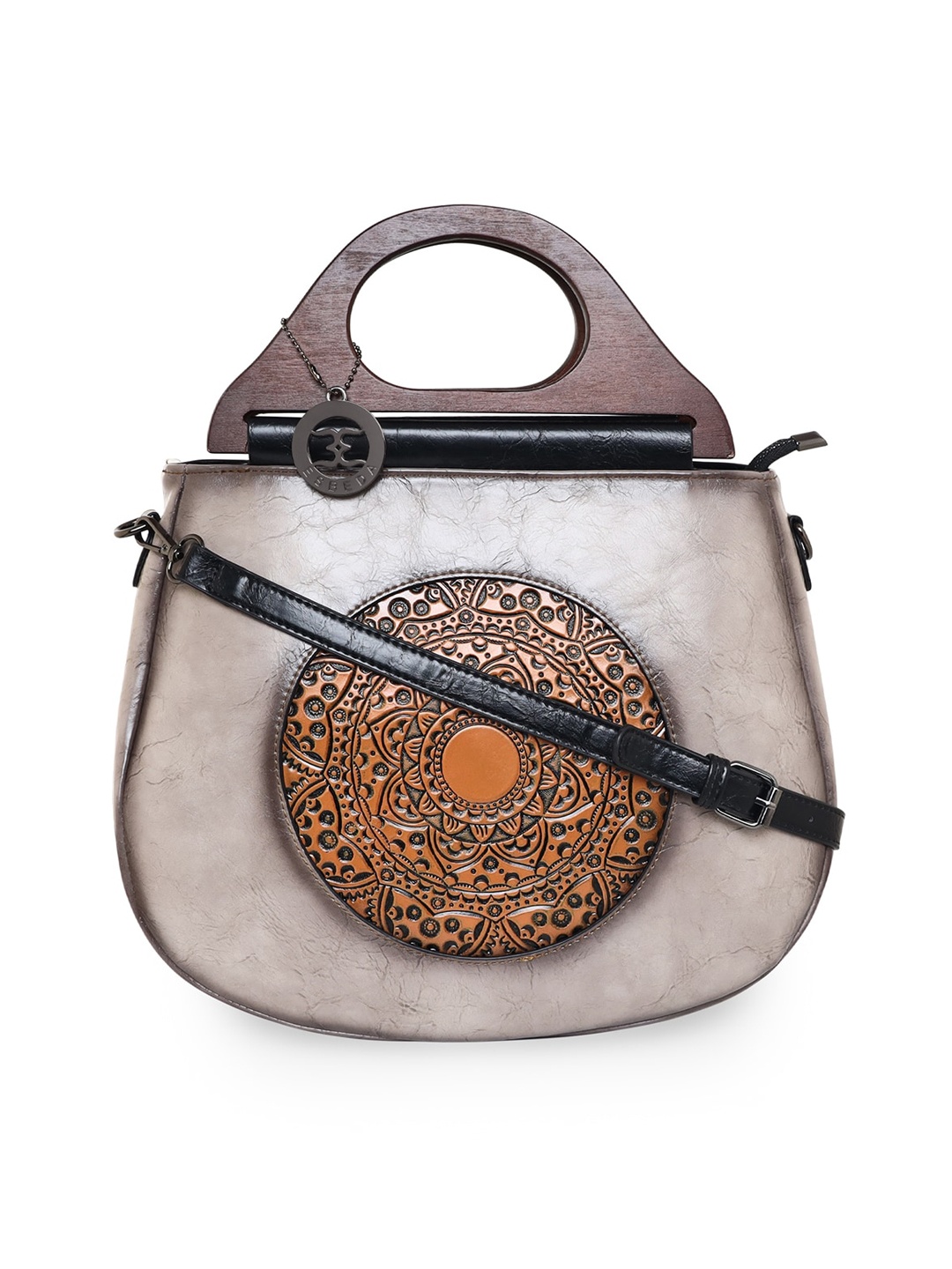 

ESBEDA Grey Embellished PU Structured Handheld Bag