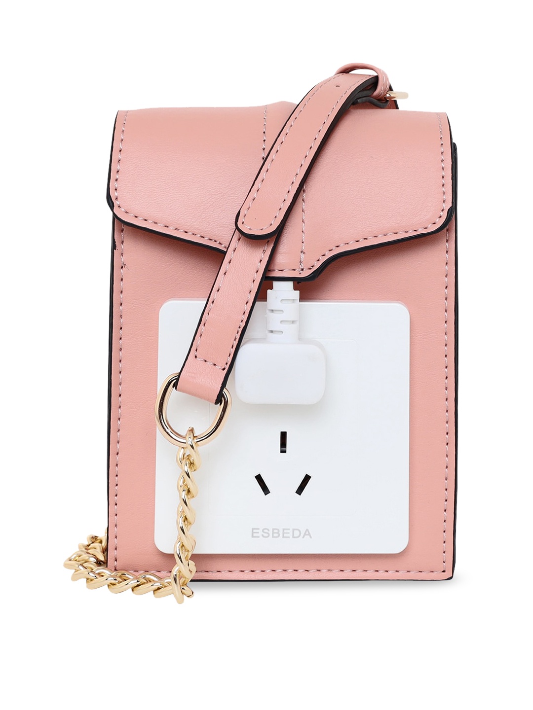 

ESBEDA Peach-Coloured PU Structured Sling Bag