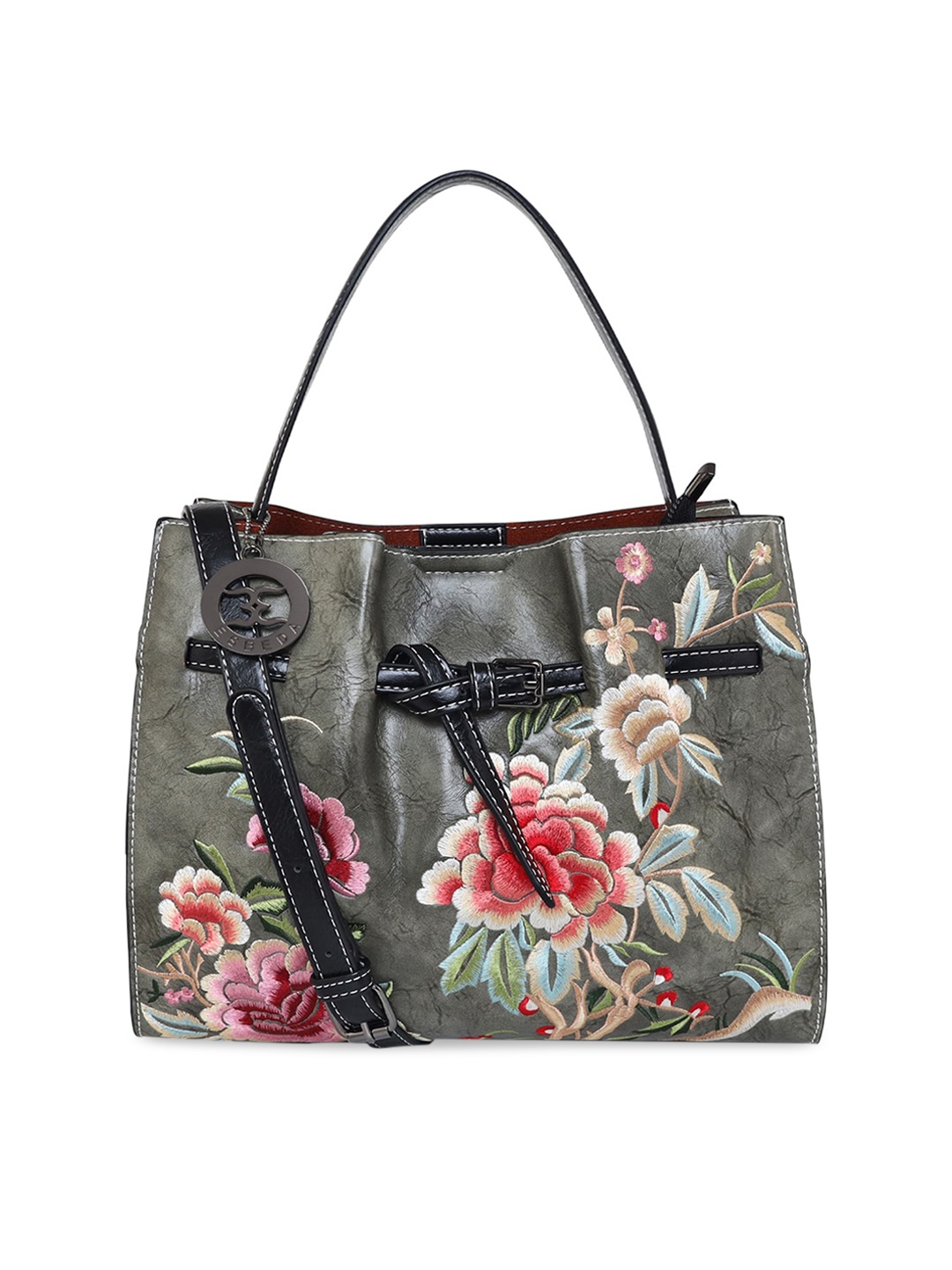 

ESBEDA Olive Green Floral Printed PU Structured Handheld Bag