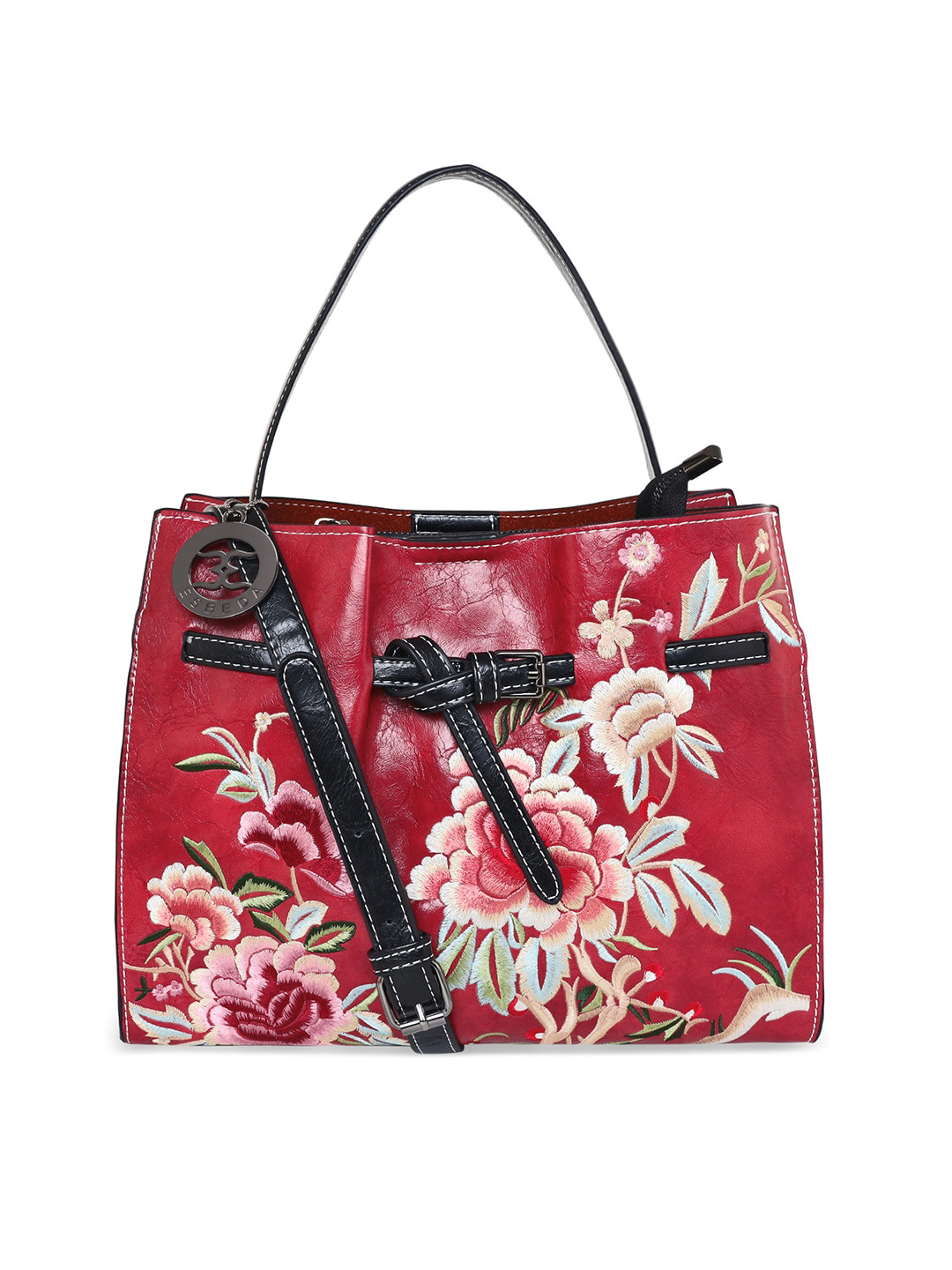 

ESBEDA Red Floral Printed PU Structured Handheld Bag