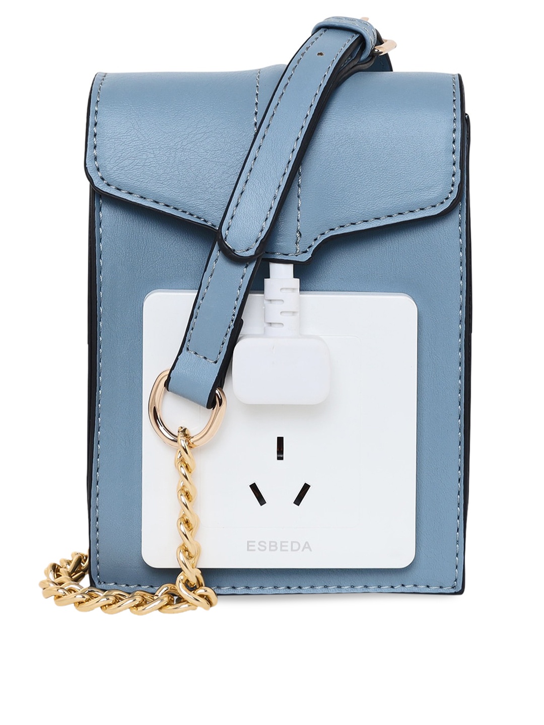

ESBEDA Blue PU Structured Sling Bag with Applique
