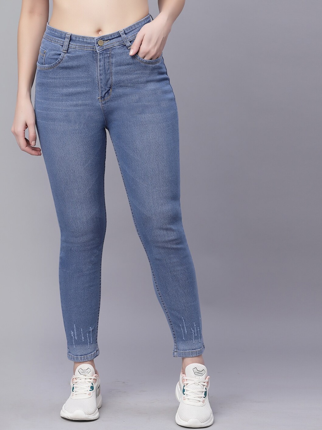 

KASSUALLY Women Blue Skinny Fit Slash Knee Stretchable Jeans