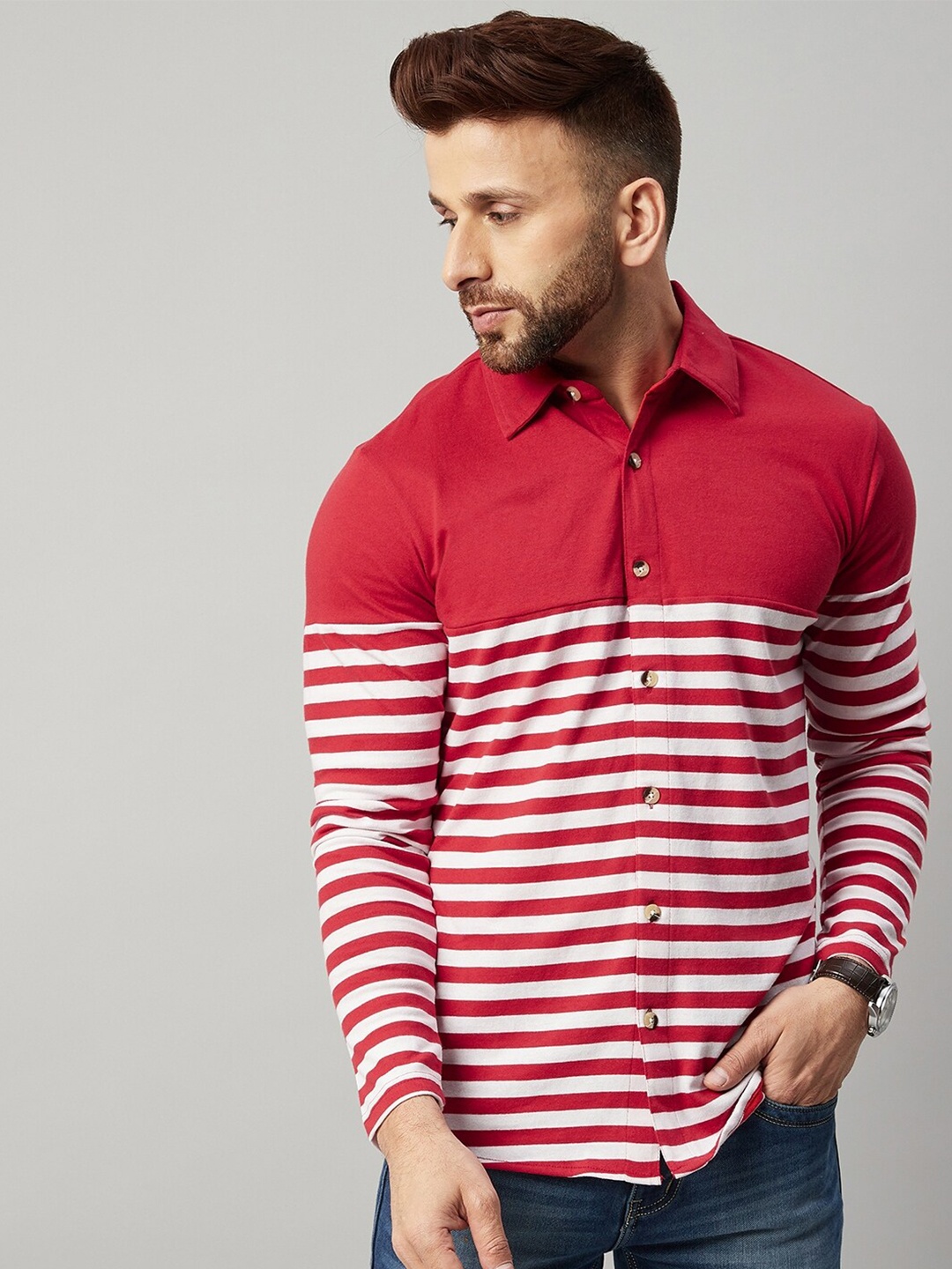 

GRITSTONES Men Red Horizontal Stripes Striped Casual Shirt