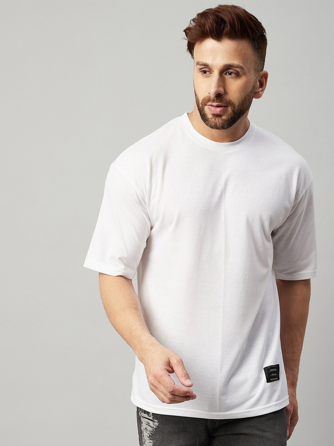 

GRITSTONES Men White Oversized Cotton T-shirt