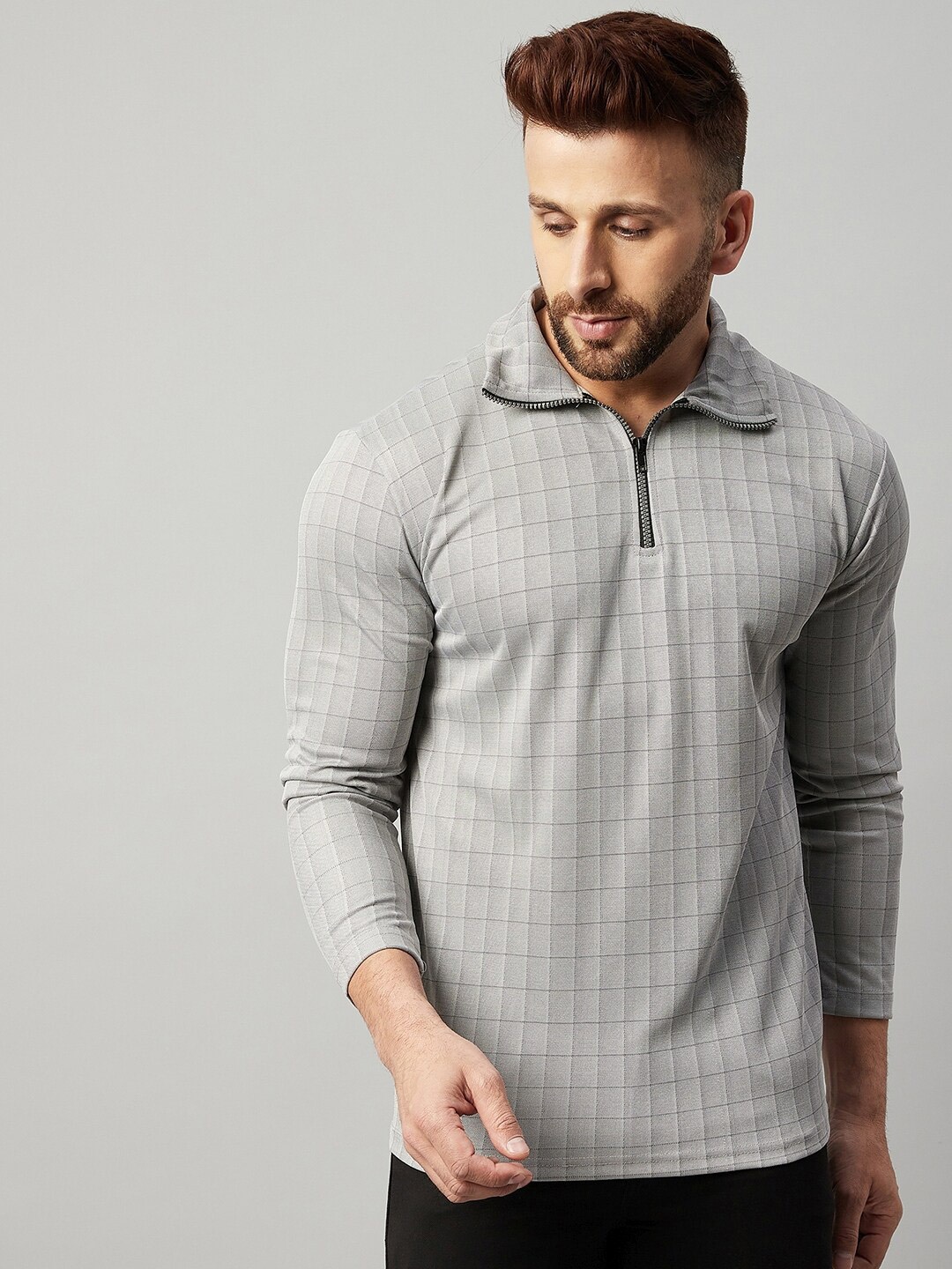

GRITSTONES Men Grey Melange Polo Collar T-shirt