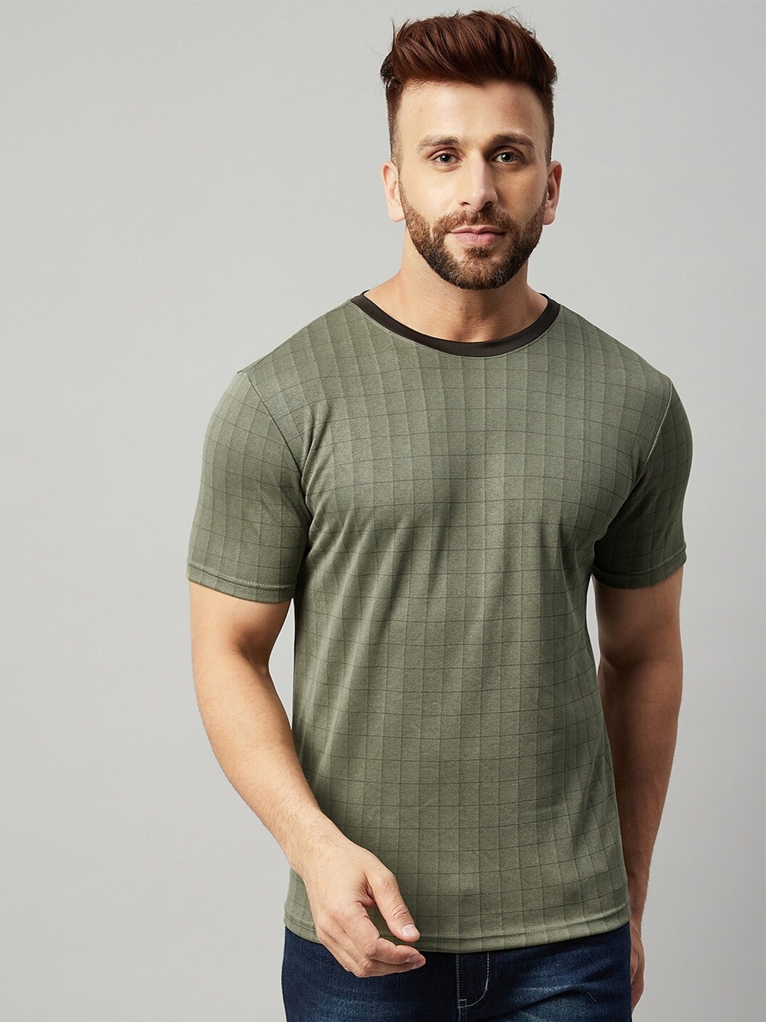 

GRITSTONES Men Green Checked T-shirt