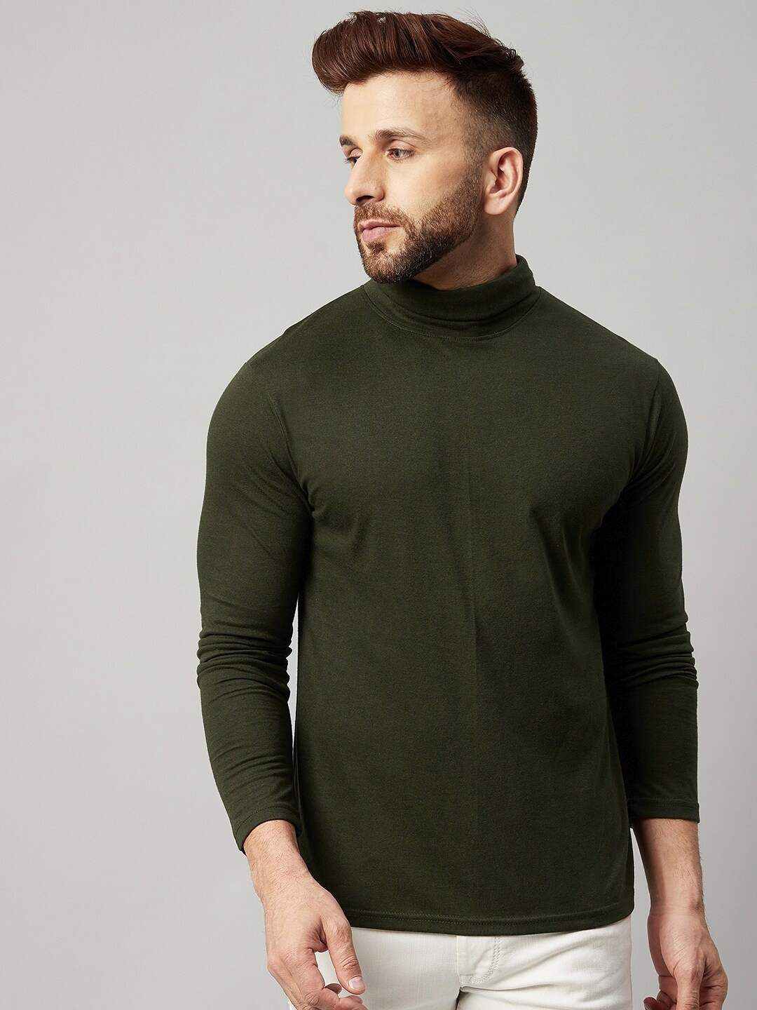 

GRITSTONES Men Olive Green V-Neck T-shirt