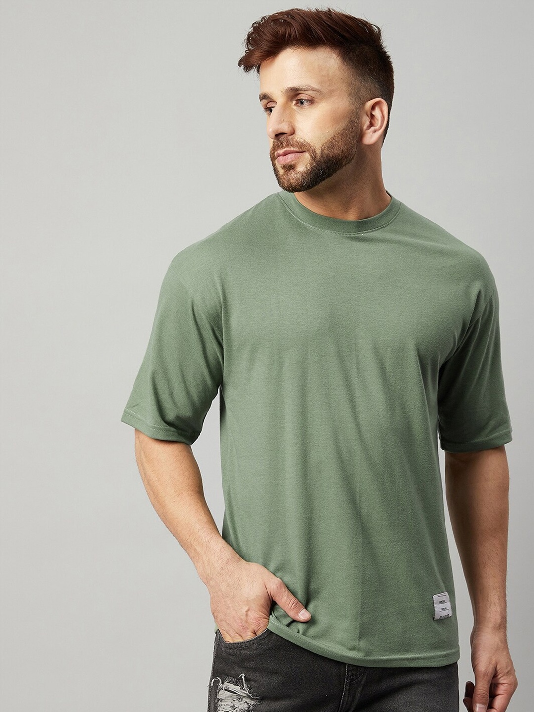 

GRITSTONES Men Green Oversized solid T-shirt
