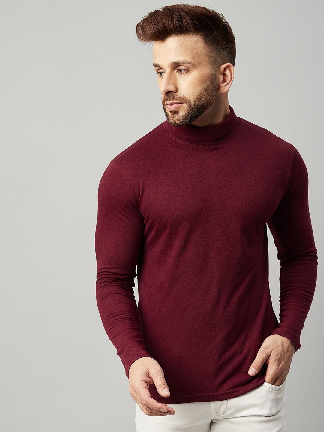 

GRITSTONES Men Maroon High Neck T-shirt