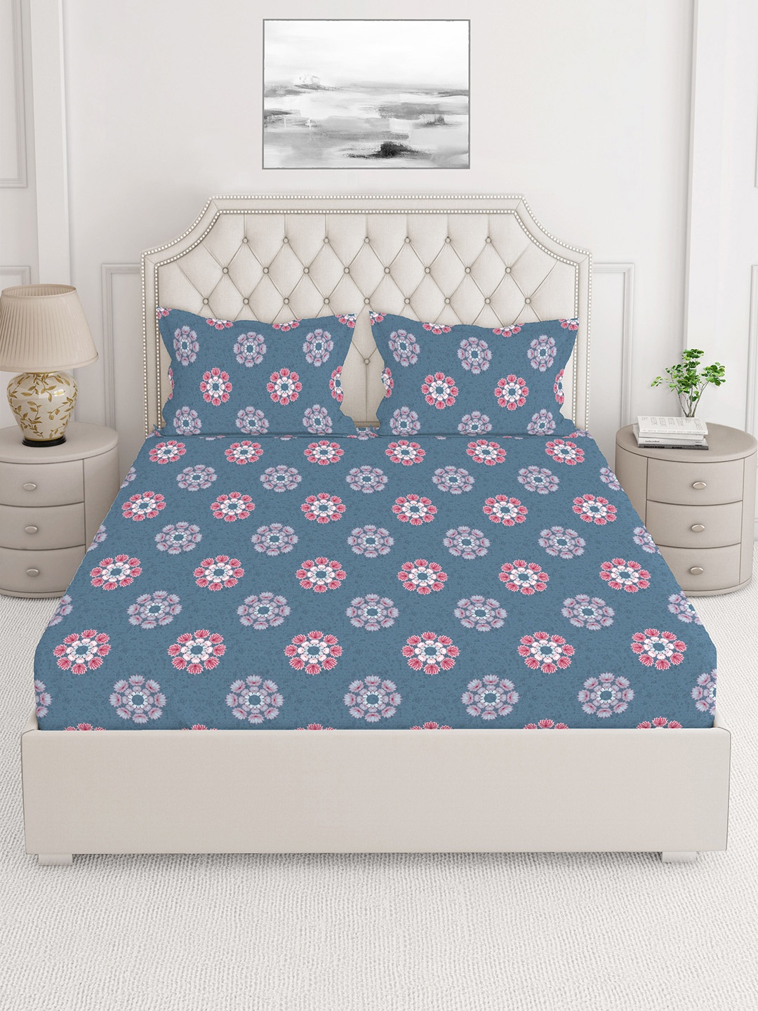 

Layers Blue 144 TC Tropical Print 100% Cotton King Sized Double Bedsheets