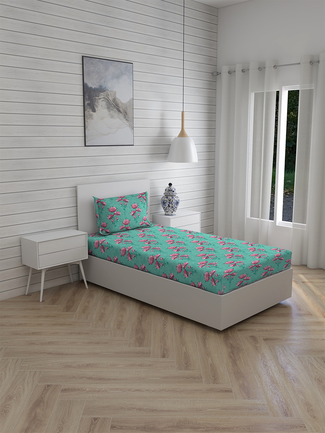 

Layers Unisex Blue 100% Cotton 144 TC Single Bedsheets