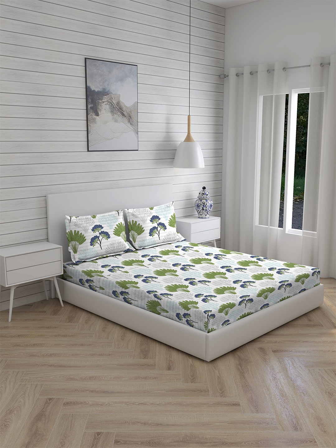

Layers White 144 TC Tropical Print 100% Cotton Double Bedsheets