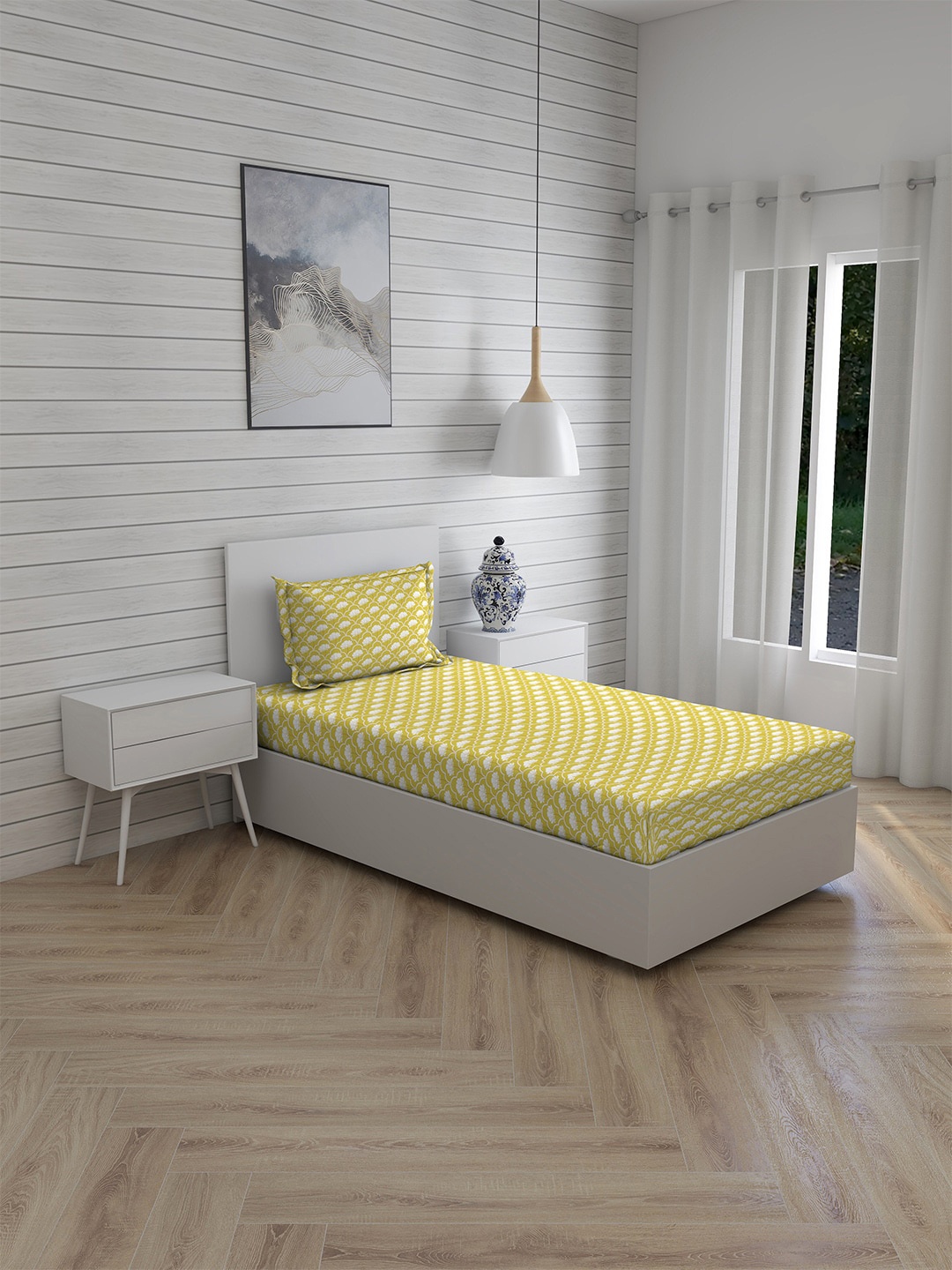 

Layers Yellow & White Floral 144 TC Single Bedsheet with 1 Pillow Covers