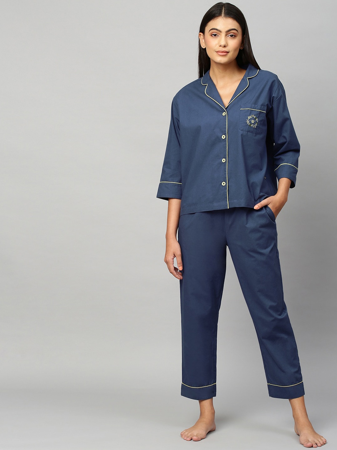 

Chemistry Women Blue & Yellow Night suit