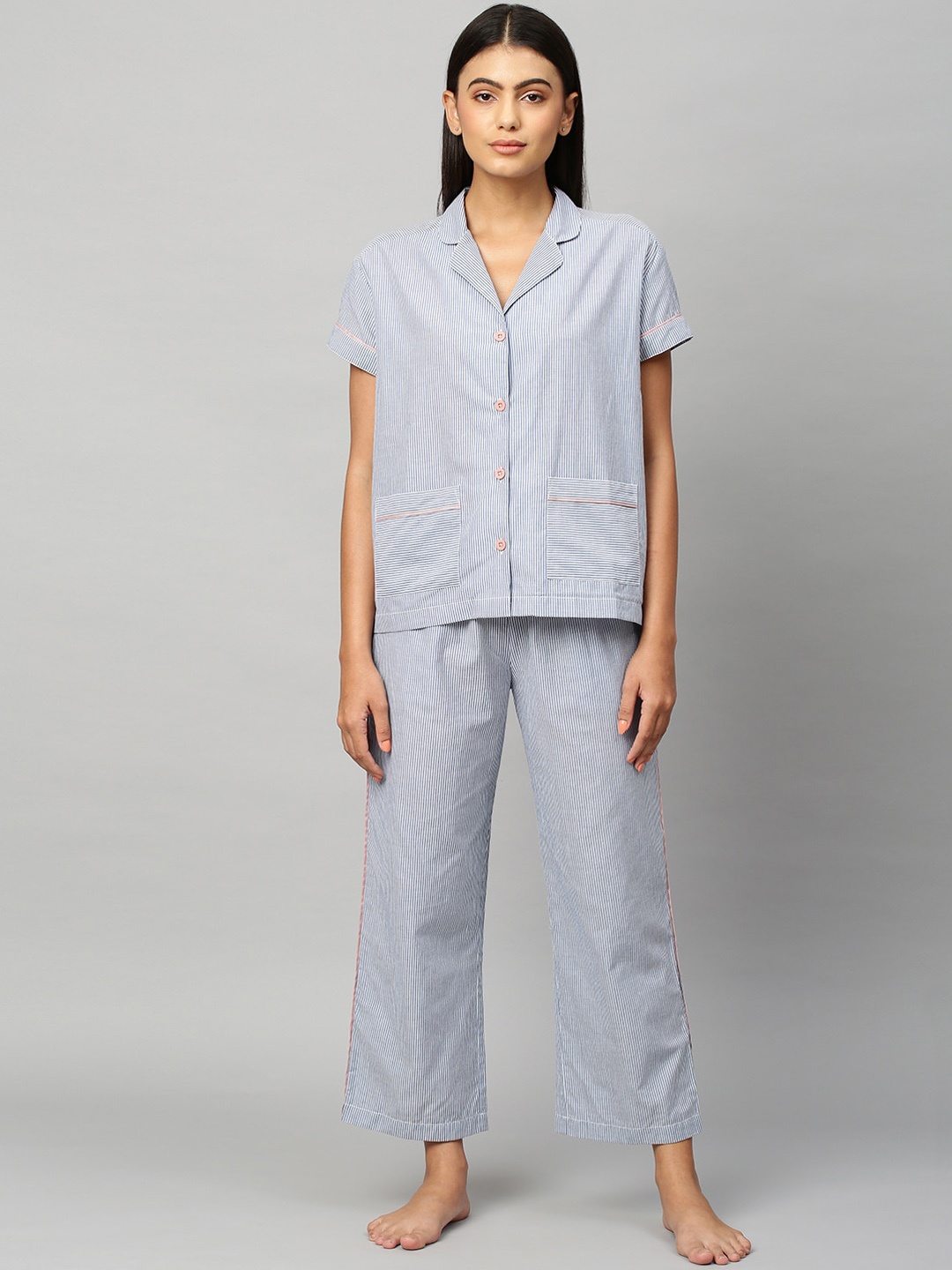 

Chemistry Women Blue & White Striped Night suit