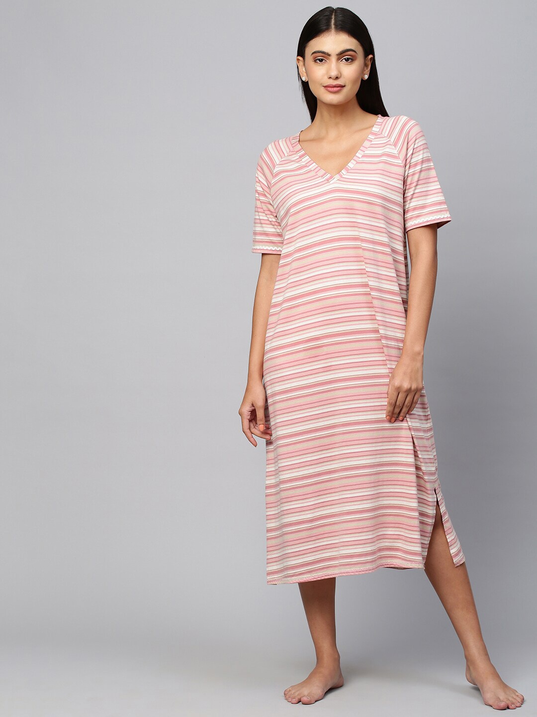 

Chemistry Women Pink Striped Nightdress