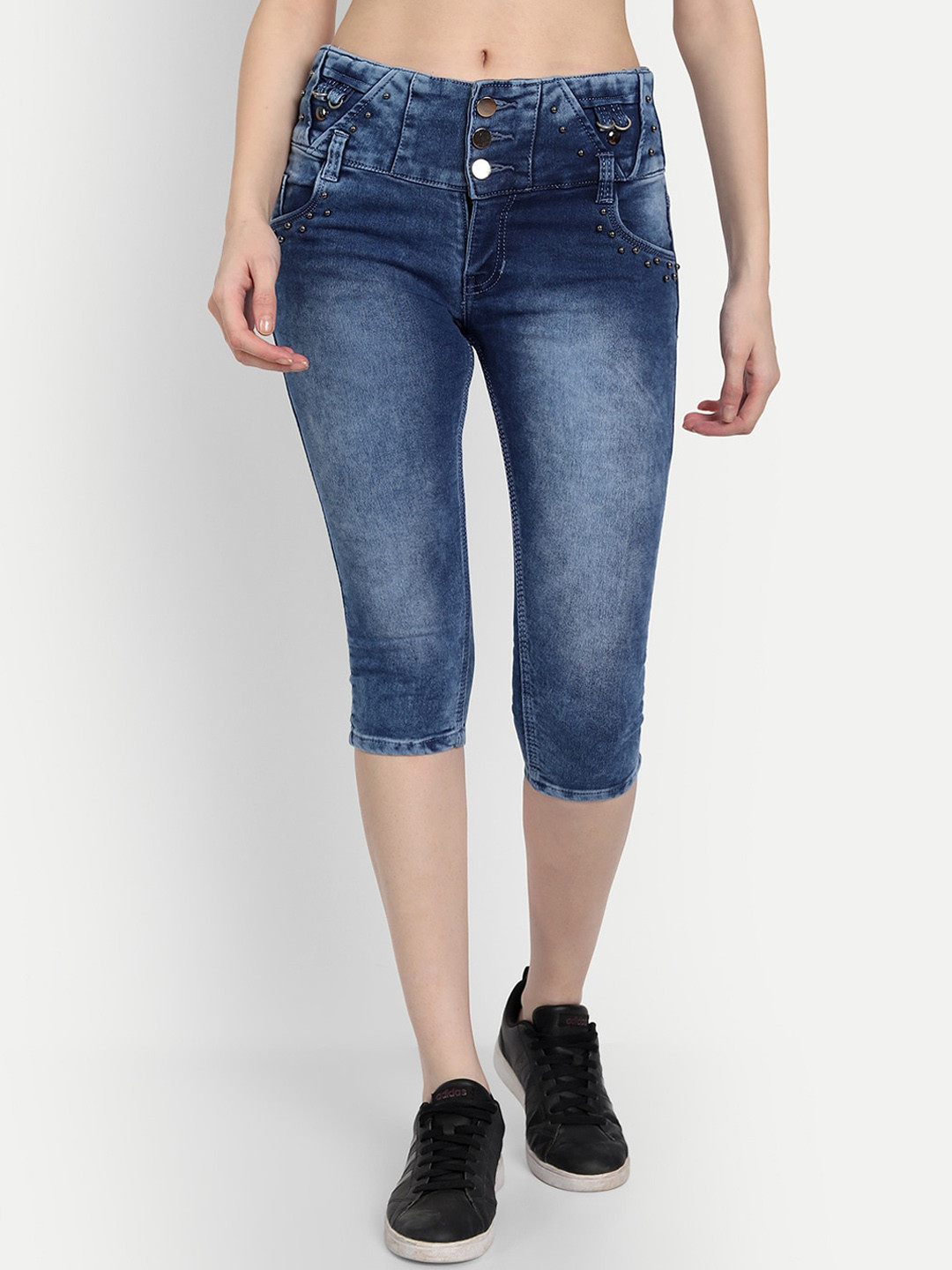 

Wicked Stitch Women Navy Blue Skinny Fit Capris