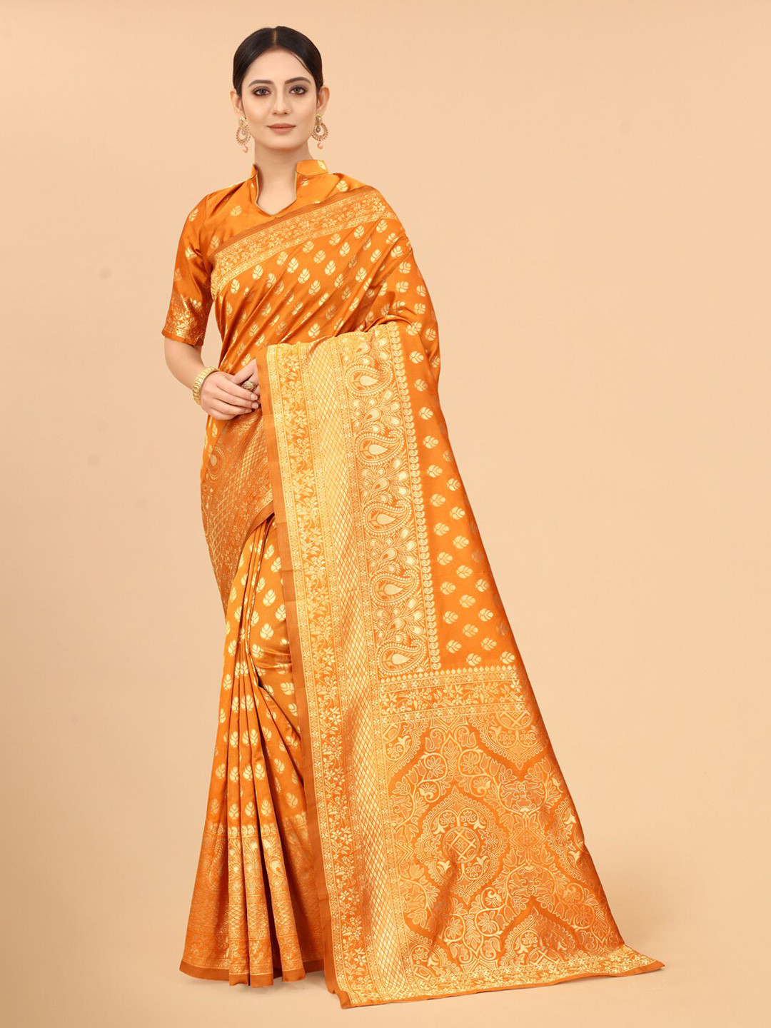 

WELL WORN Gold-Toned Woven Design Zari Silk Cotton Banarasi Saree