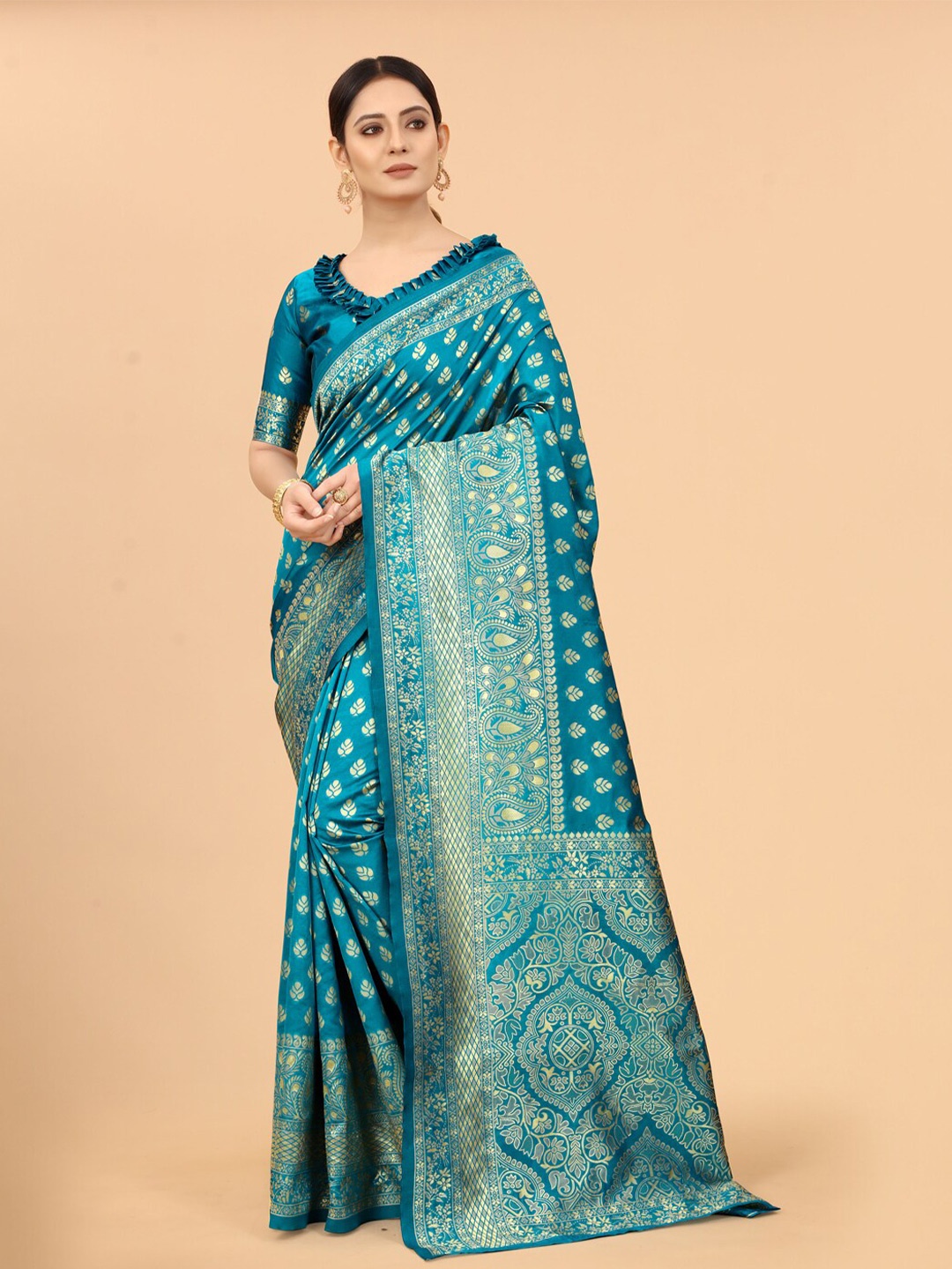 

WELL WORN Multicoloured & Blue Woven Design Zari Silk Cotton Banarasi Saree, Multi