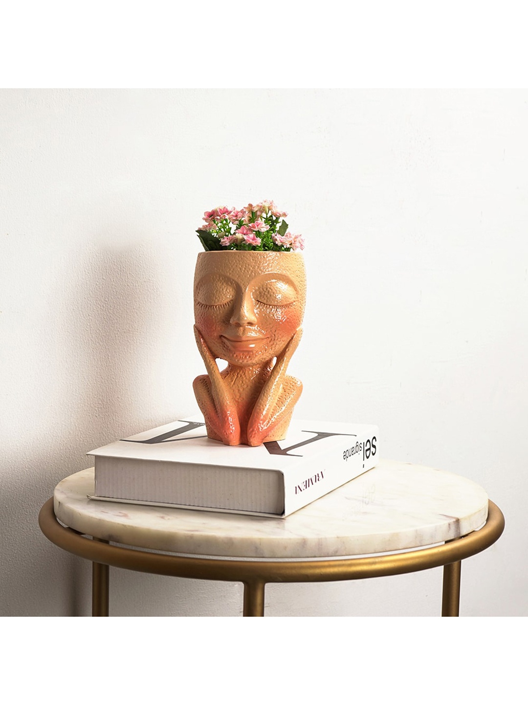 

THE ARTMENT Set of 2 Surreal Awestruck Girl Table Planter, Orange
