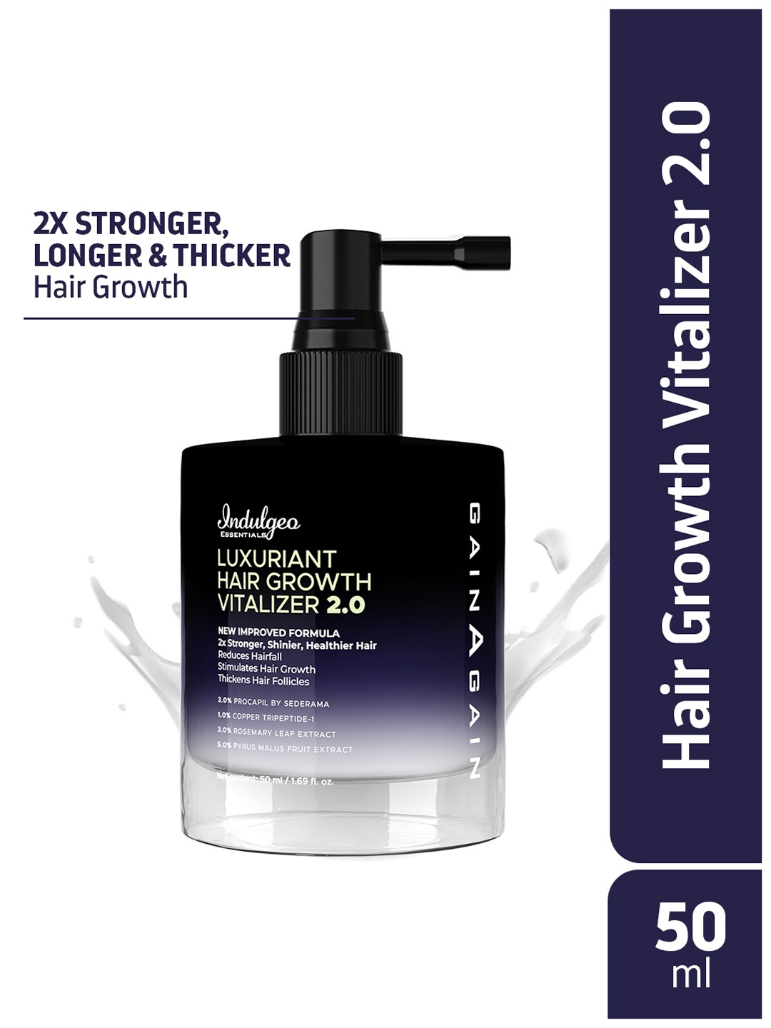 

Indulgeo Essentials Luxuriant Hair Vitalizer 2.0 Non Oily Serum for Hair Growth- 50ml, Transparent