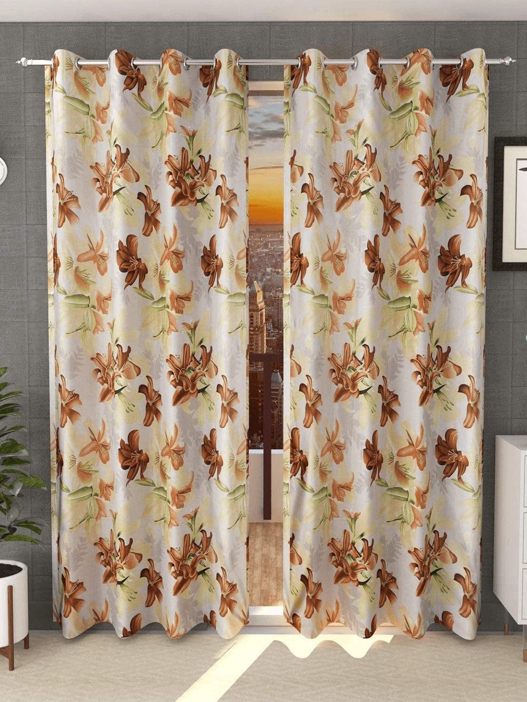 

Molly & Michel Brown & Green Set of 2 Door Curtain