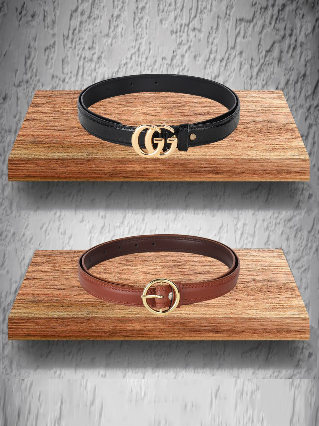 

Swiss Design Women Black Pack of 2 Belt