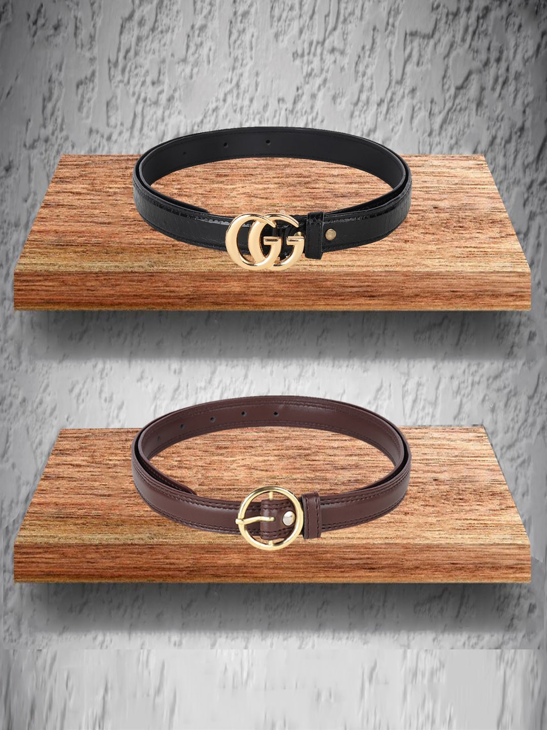 

Swiss Design Women Pack Of 2 Black & Brown Belt