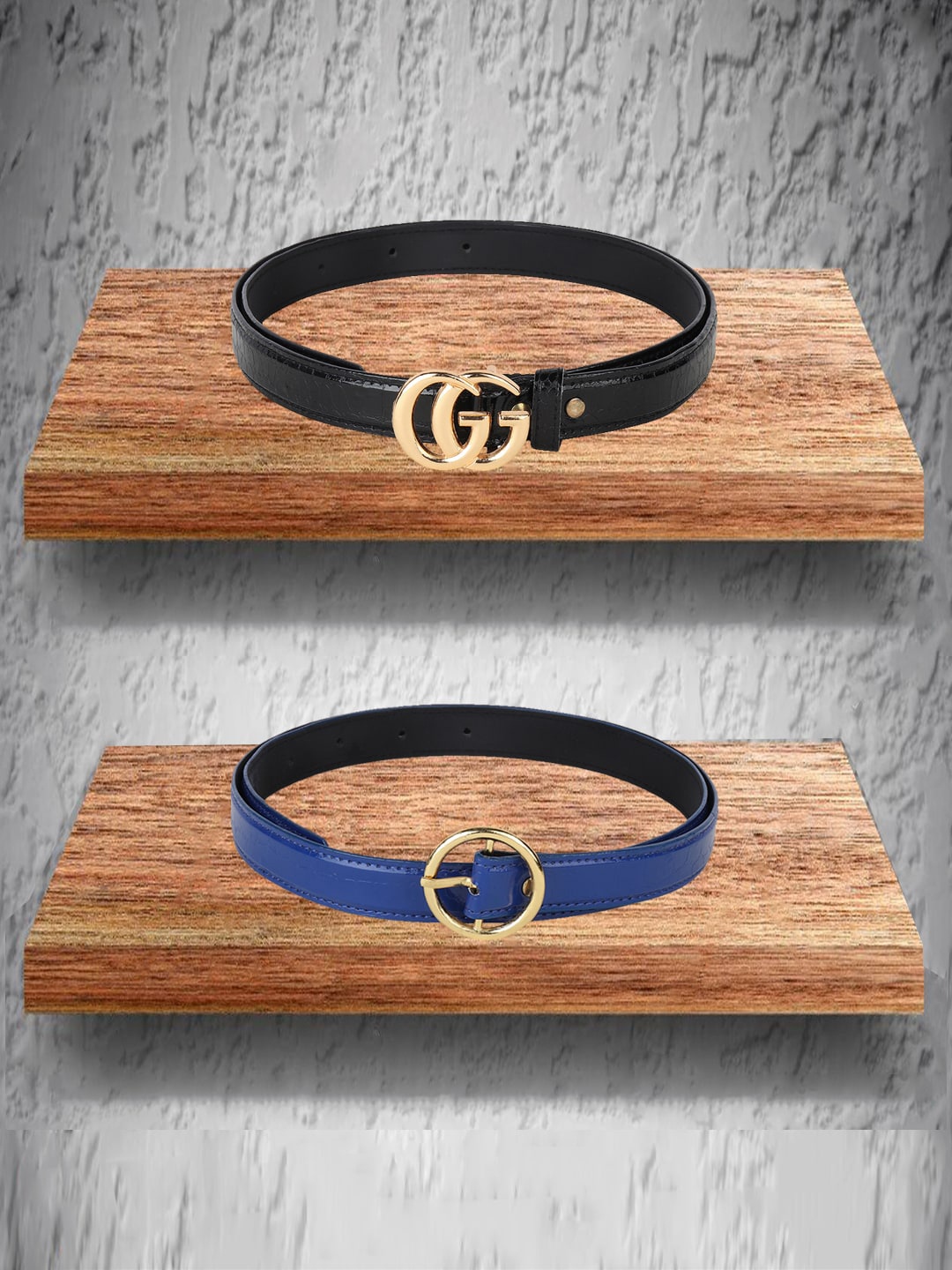 

Swiss Design Women Set Of 2 Black & Blue Belts