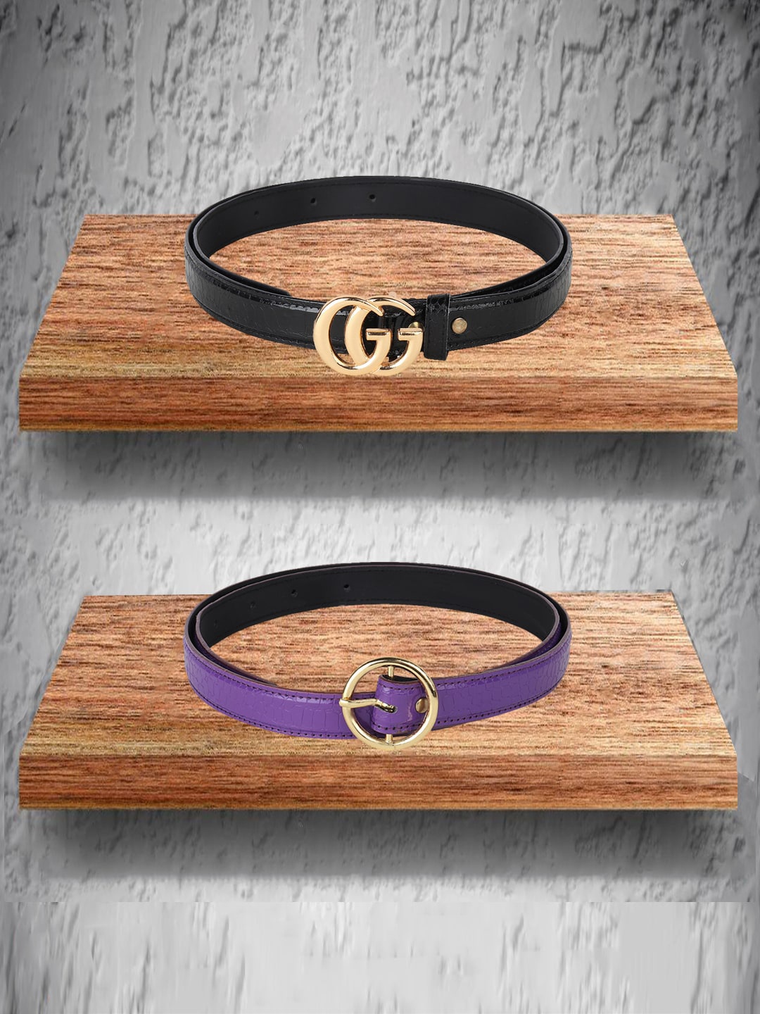 

Swiss Design Women Black & Purple Pack Of 2 Belt