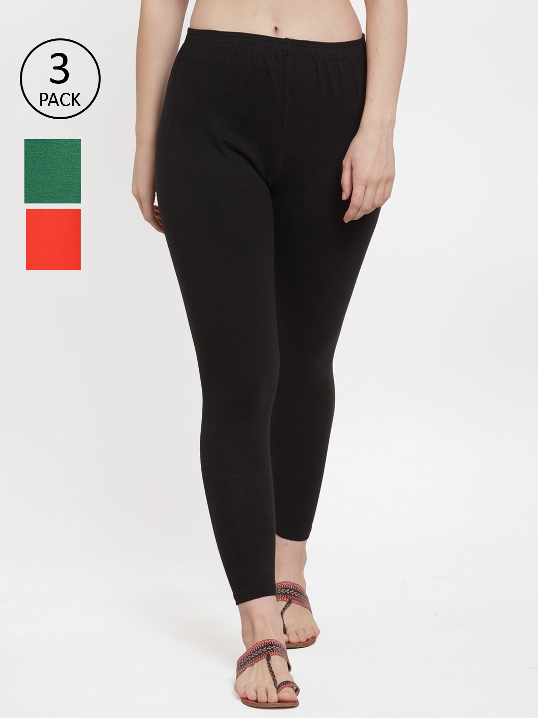 

GRACIT Women Pack Of 3 Solid Ankle Length Leggings, Black