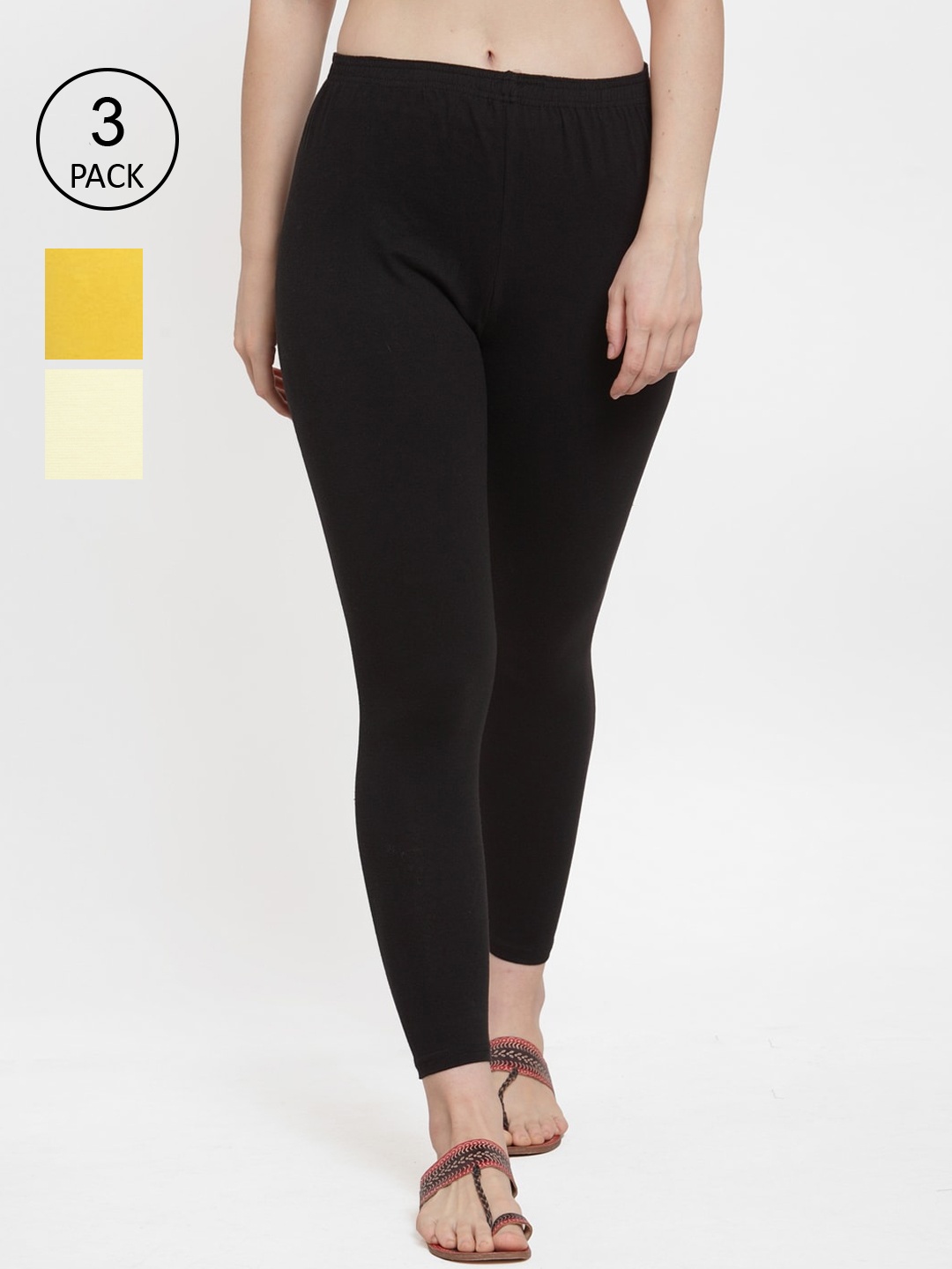 

GRACIT Women Pack of 3 Solid Ankle-Length Leggings, Black