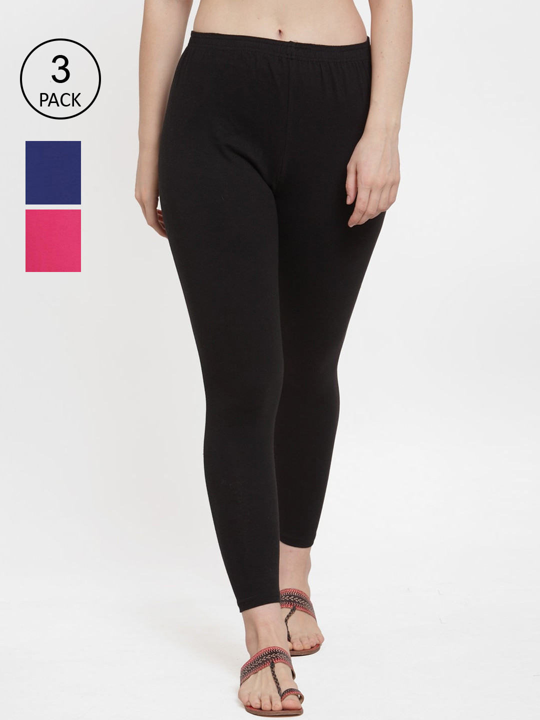 

GRACIT Women Pack Of 3 Solid Ankle-Length combo Cotton Lycra Legging, Black